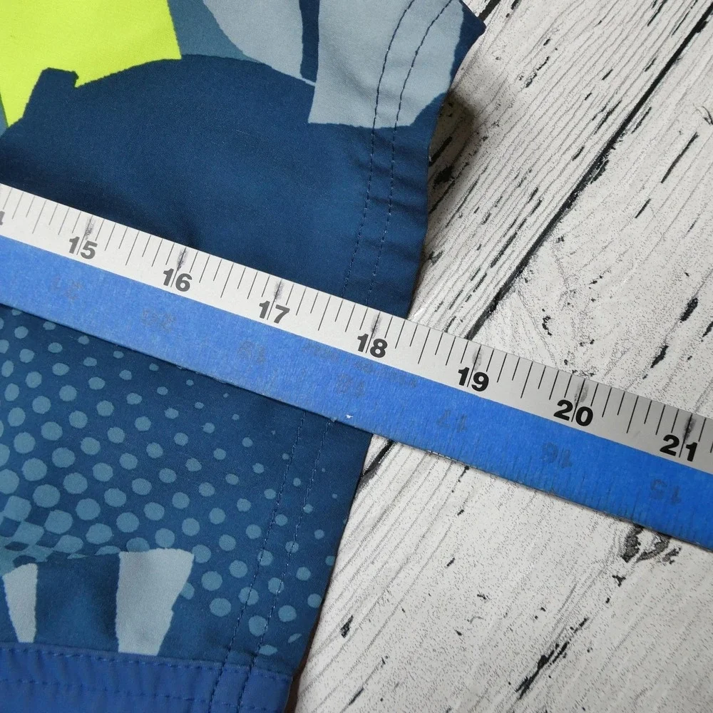 Nike‎ Swim Trunks Shorts Youth Large Blue Gray Neon Yellow Drawstring Mesh Lined